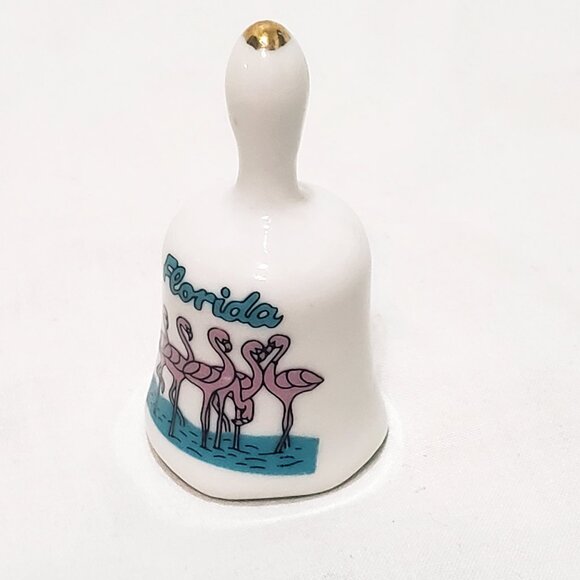 Flamingos Birds Florida State Miniature Bell Porcelain Vintage 2" Souvenir - Picture 5 of 7
